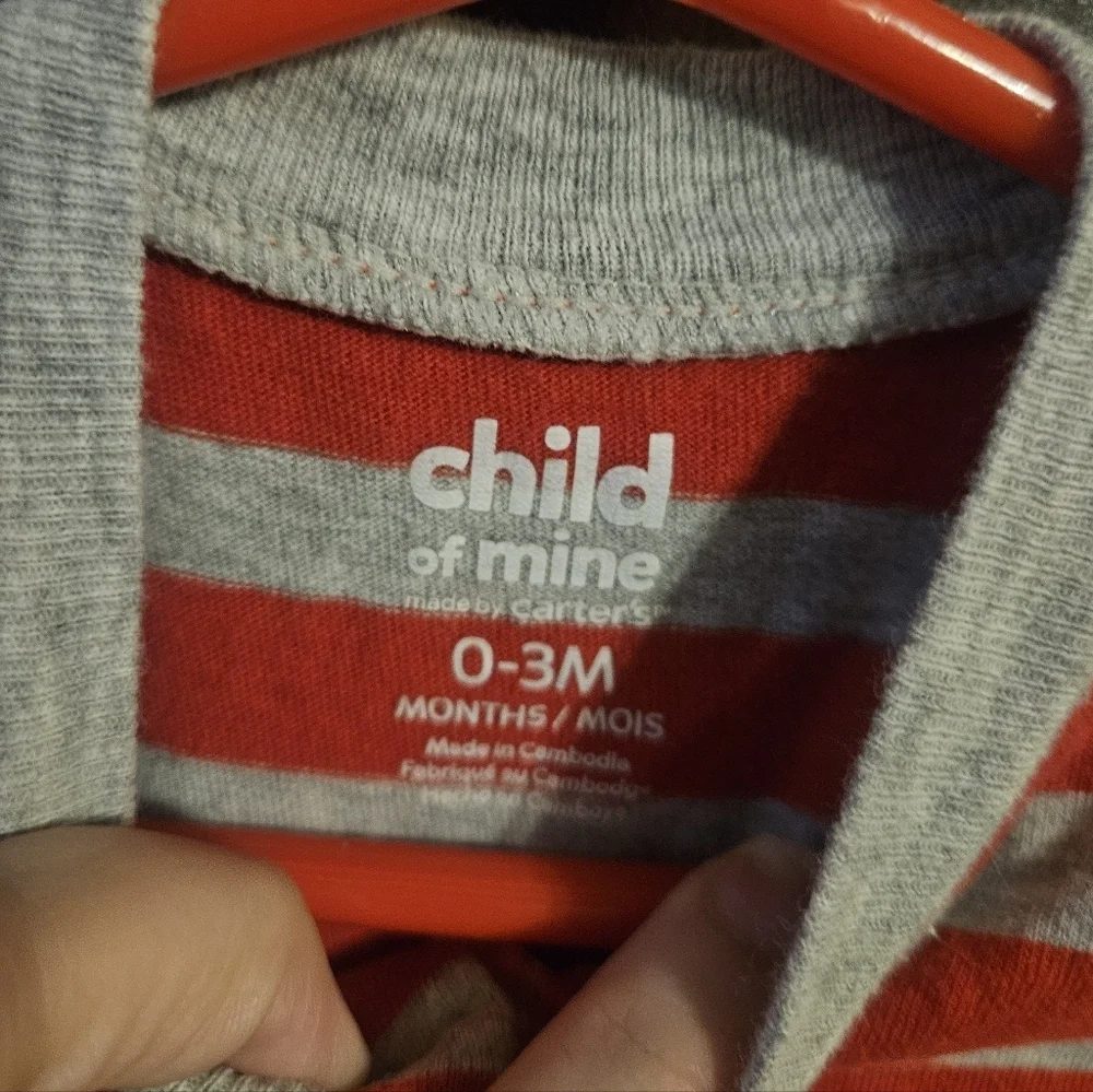 Child Of Mine Red and Gray Striped Bodysuit with Rhino